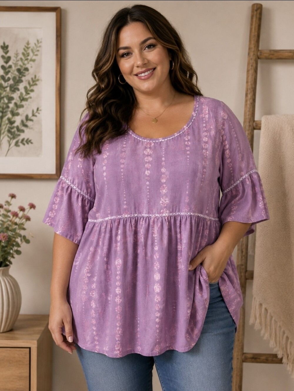 Lilac Floral Peasant Top - Women